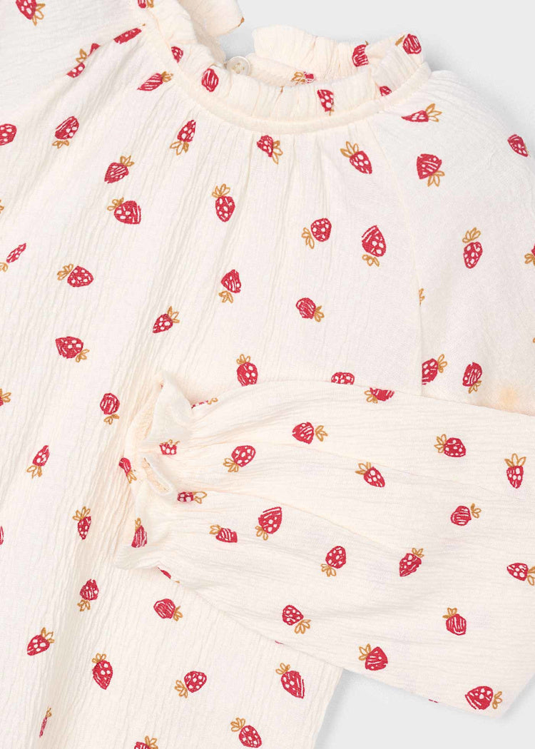 Mayoral Girl's Flowy Bambula Shirt Strawberry Print