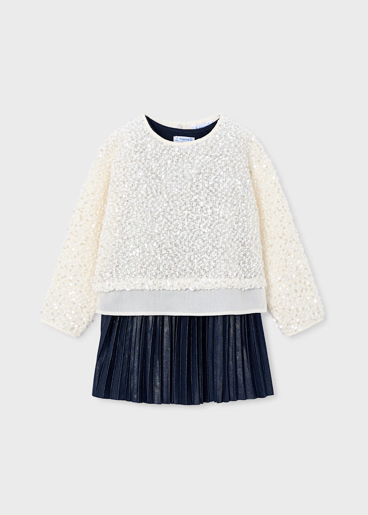 Mayoral Girl Sequined Dress Navy/White