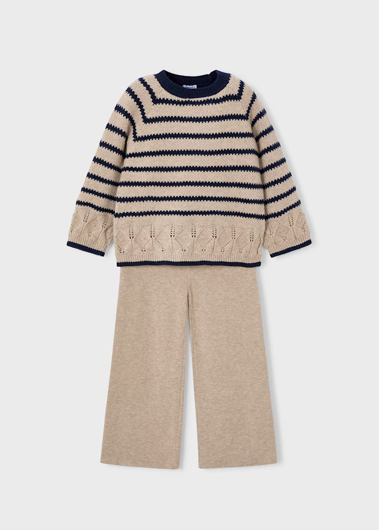 Mayoral - Heather Toffee Striped Sweater and Pants Set