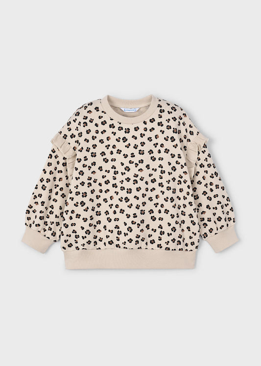 Mayoral Girl Sweatshirt with Ruffled Sleeves Leopard Print