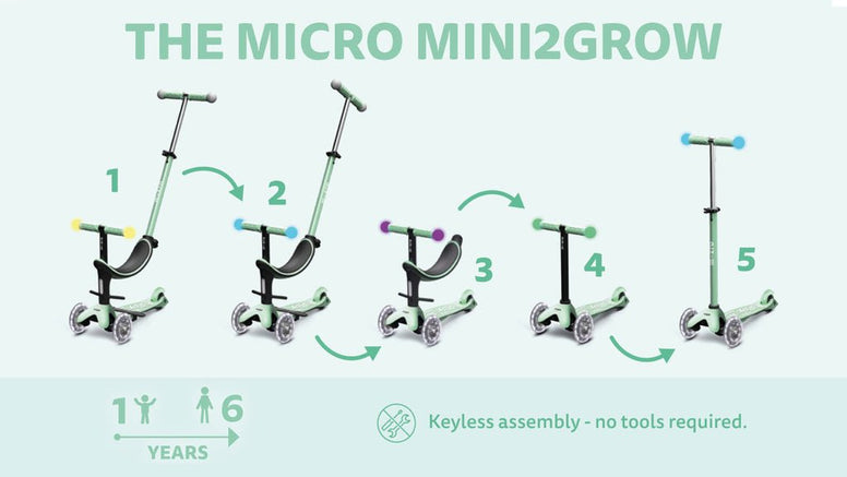 Micro Mini2Grow Magic LED Scooter - Sky Blue