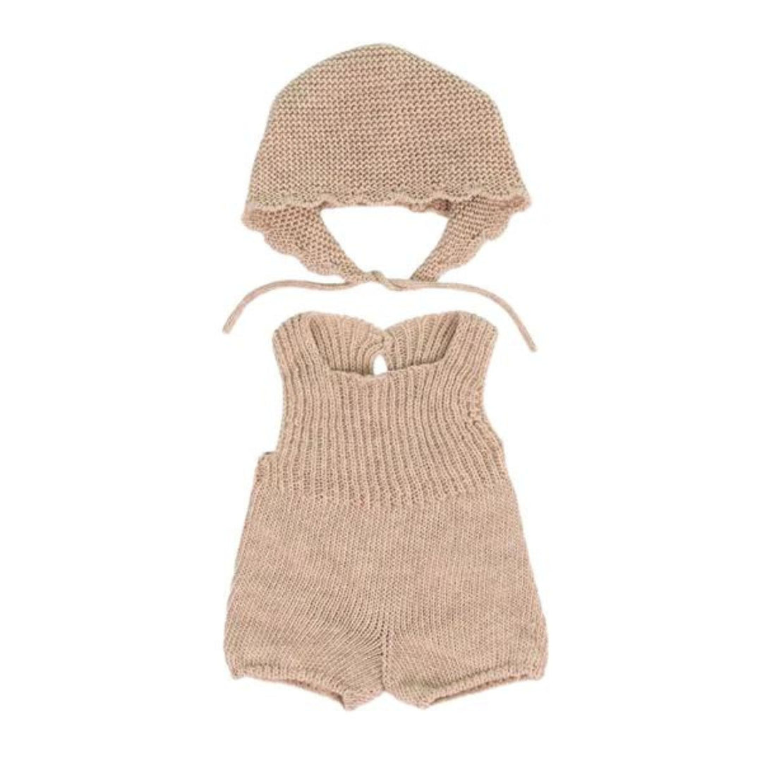 Miniland Knitted Doll Outfit 38cm – Romper & Bonnet Beige