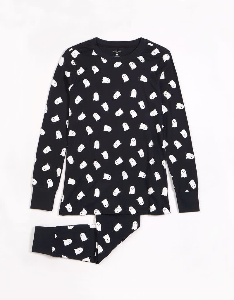 Petit Lem Ghosts Glow In The Dark Print On Black Pj Set