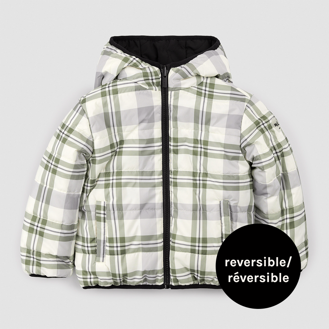 Miles The Label - Winter Moss Plaid Print on Black Reversible Jacket Baby