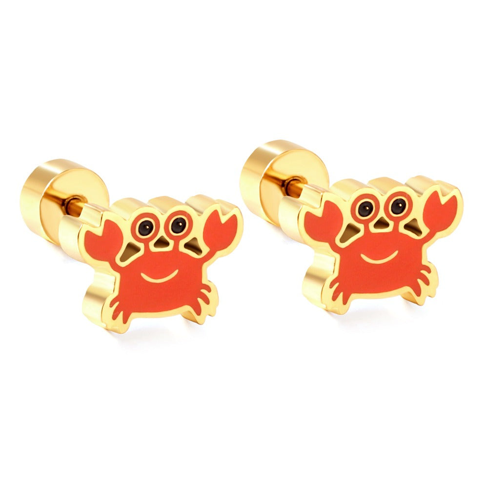 Oh! Cherise Stainless Steel Flat Back 18k Gold Plated Earrings
