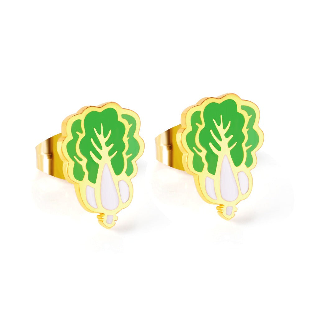 Oh! Cherise Stainless Steel 18k Gold Plated Stud Earrings