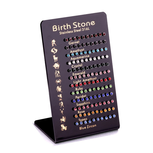 Oh! Cherise Stainless Steel Zircon Birth Stone Stud Earrings