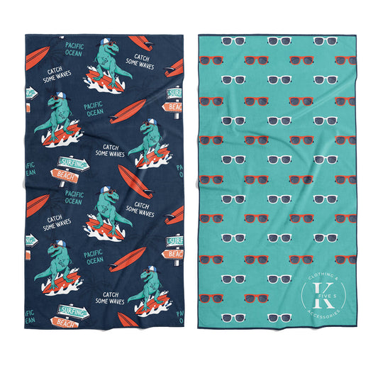 K5 - Microfiber Towel - Surfing Dinosaur