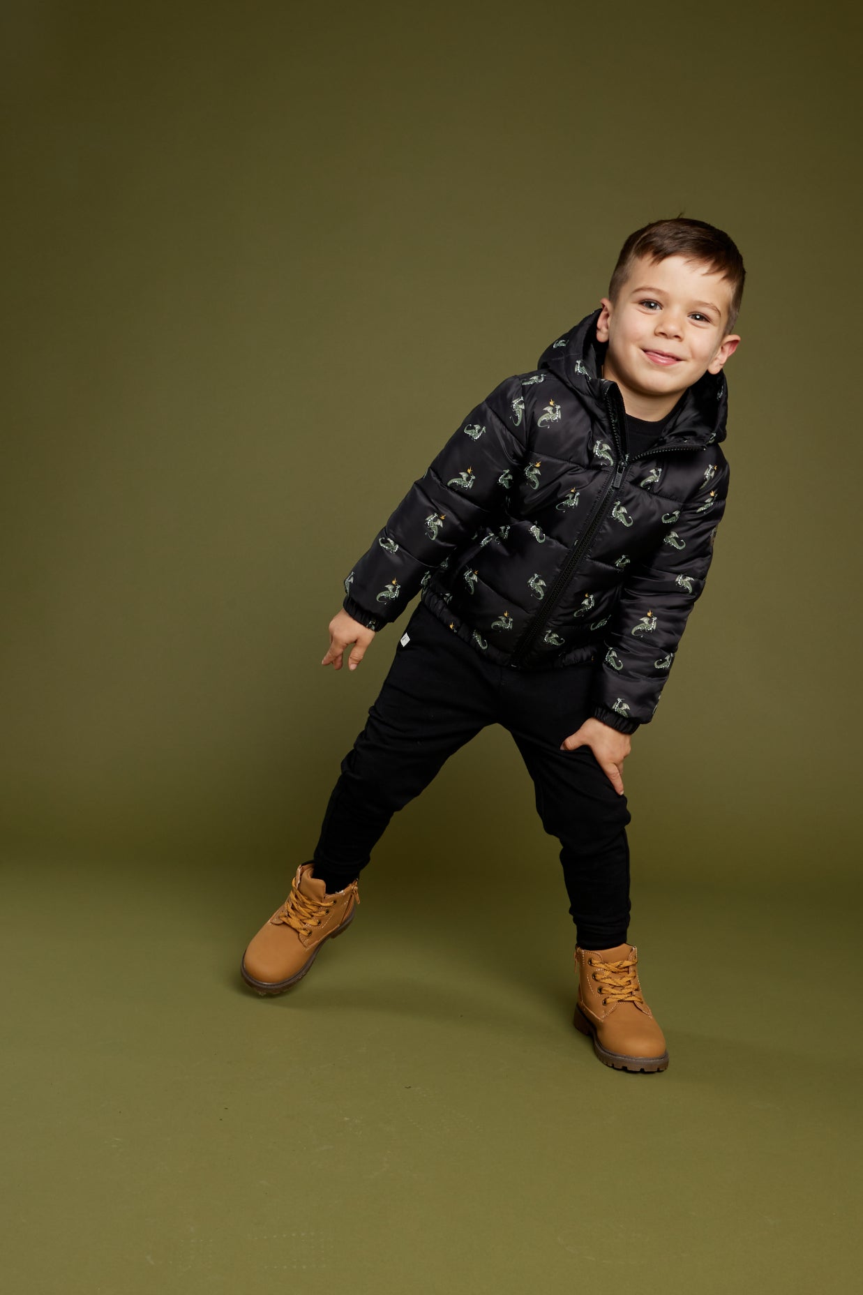 Miles The Label - Dragon Print On Black Hooded Packable Jacket