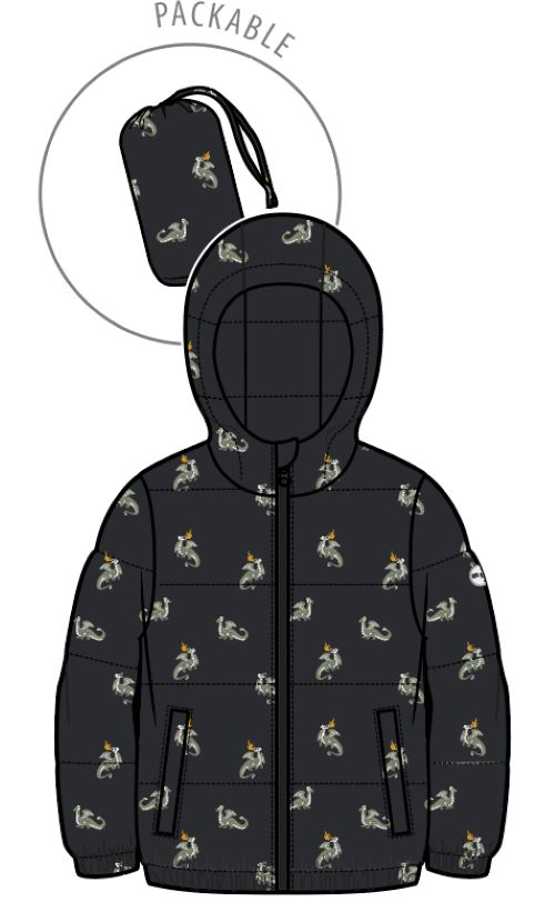 Miles The Label - Dragon Print On Black Hooded Packable Jacket