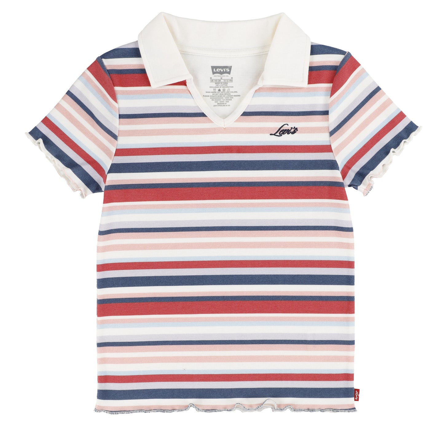 Levi's- Girls' Ribbed Knit Striped Polo Top