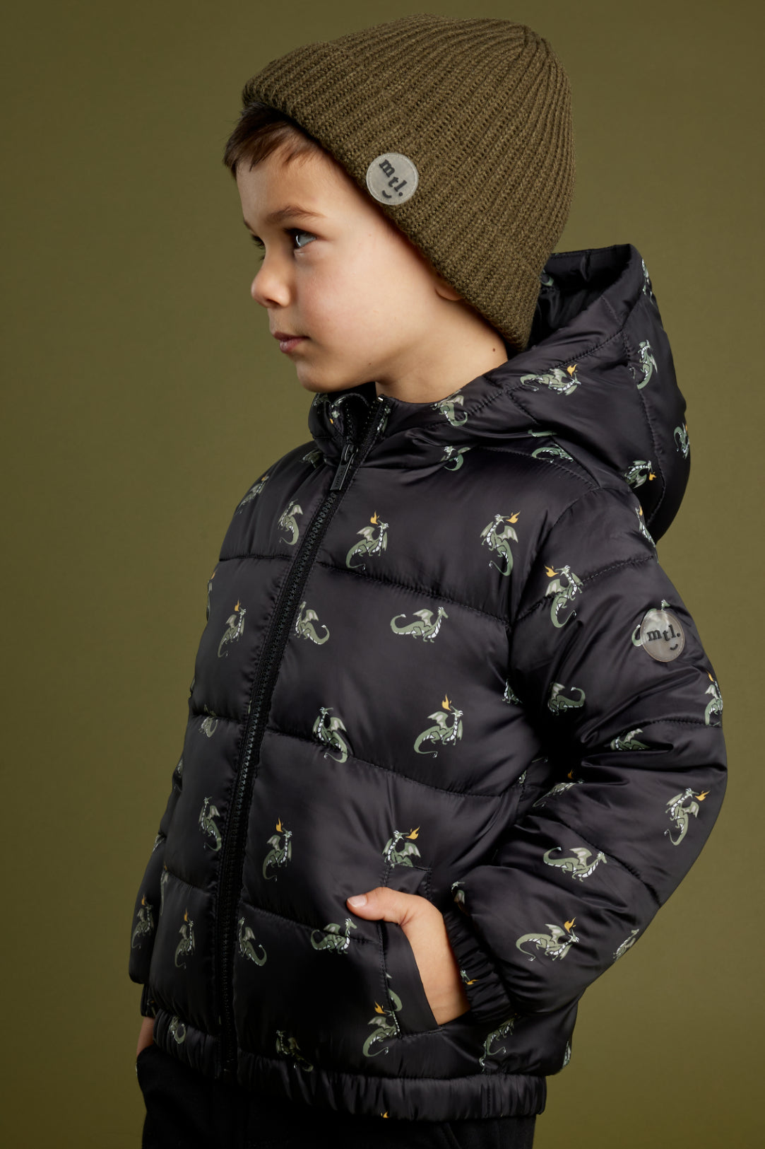 Miles The Label - Dragon Print On Black Hooded Packable Jacket