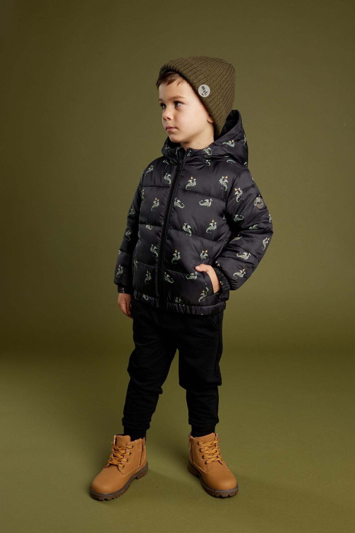 Miles The Label - Dragon Print On Black Hooded Packable Jacket