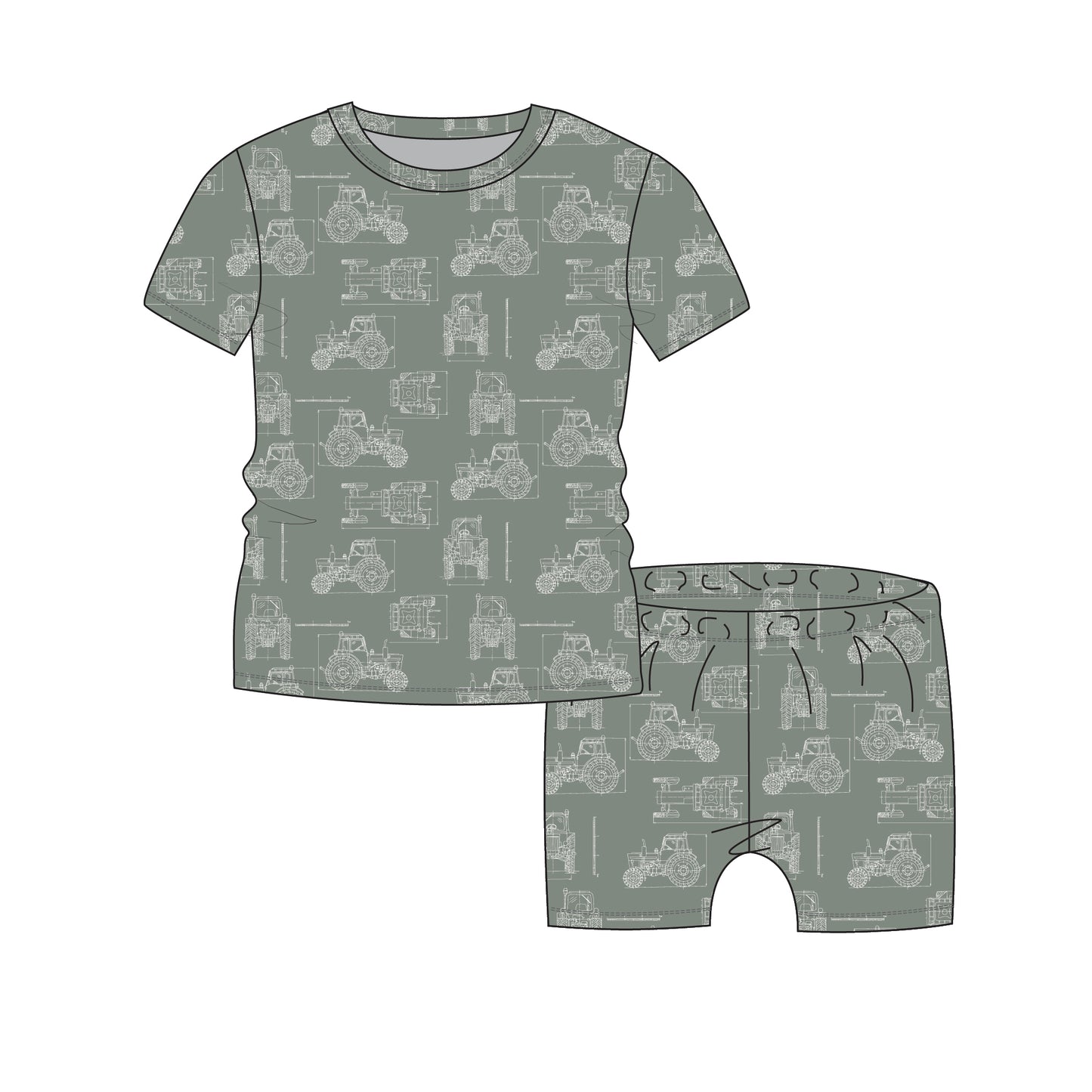 COCCOLI - Cotton-Modal Short Pyjama  Tractors on Lily Pad