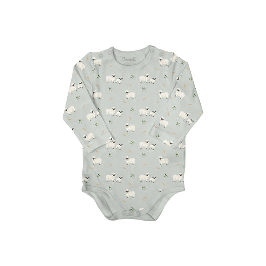 Coccoli Modal Romper Long Sleeve Bodysuit - Sheep On Mercury 3M