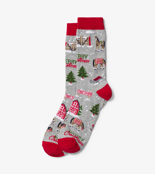 Little Blue House Christmas Tree Farm - Men's Crew Socks O/S
