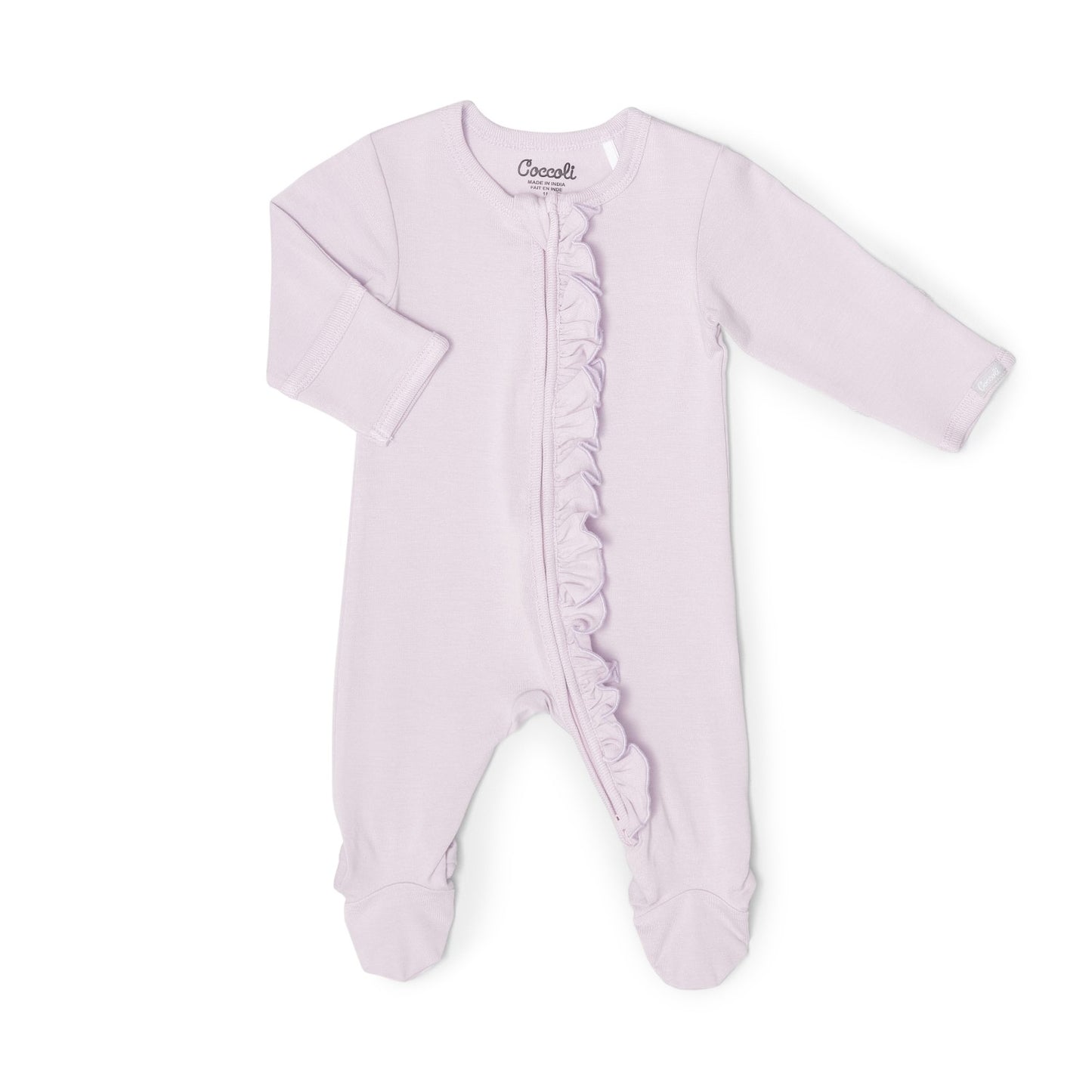Coccoli Cotton Modal Zipper Footie - Ruffle Lavender Fog