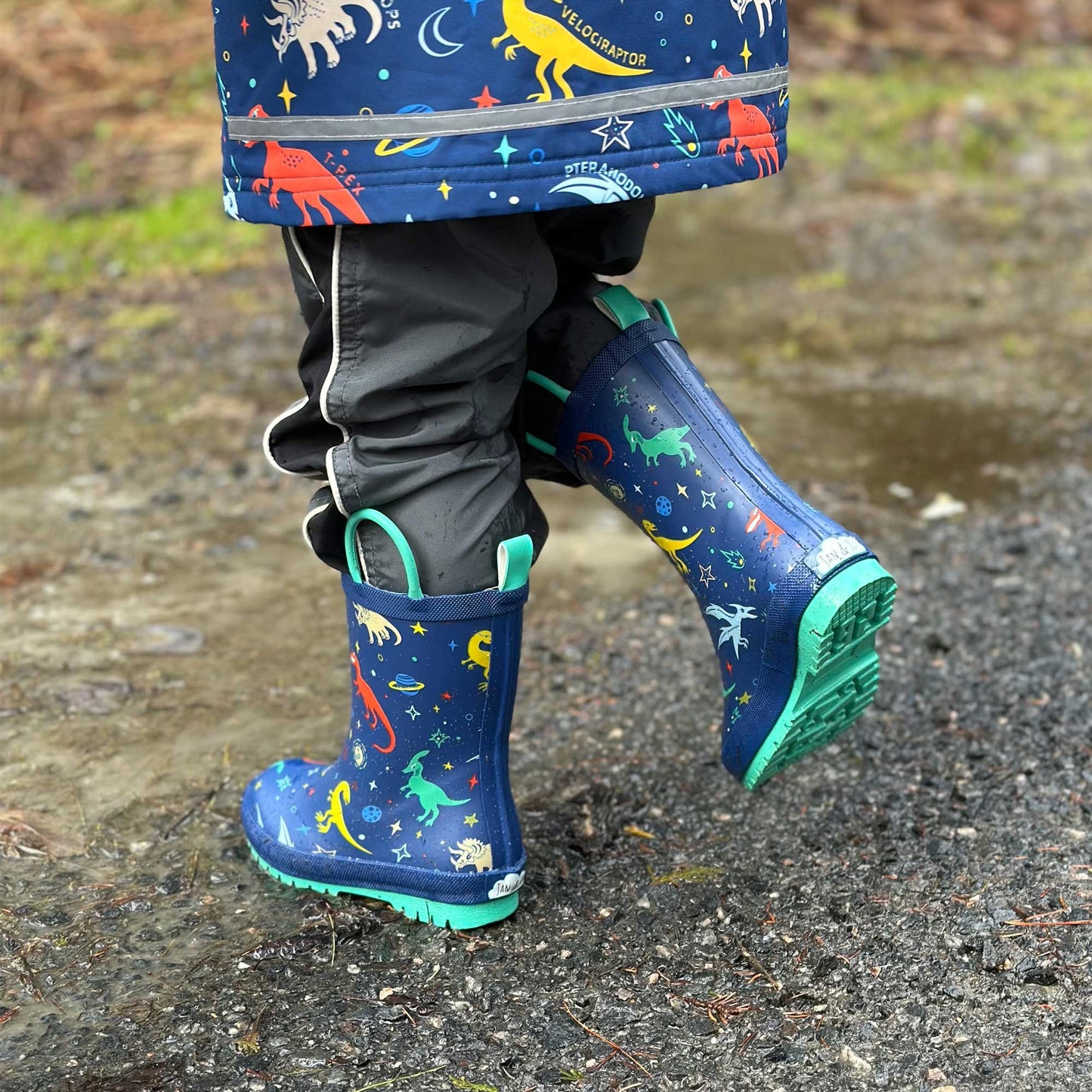 Jan & Jul- Kids Rubber Rain Boots - Space Dinos