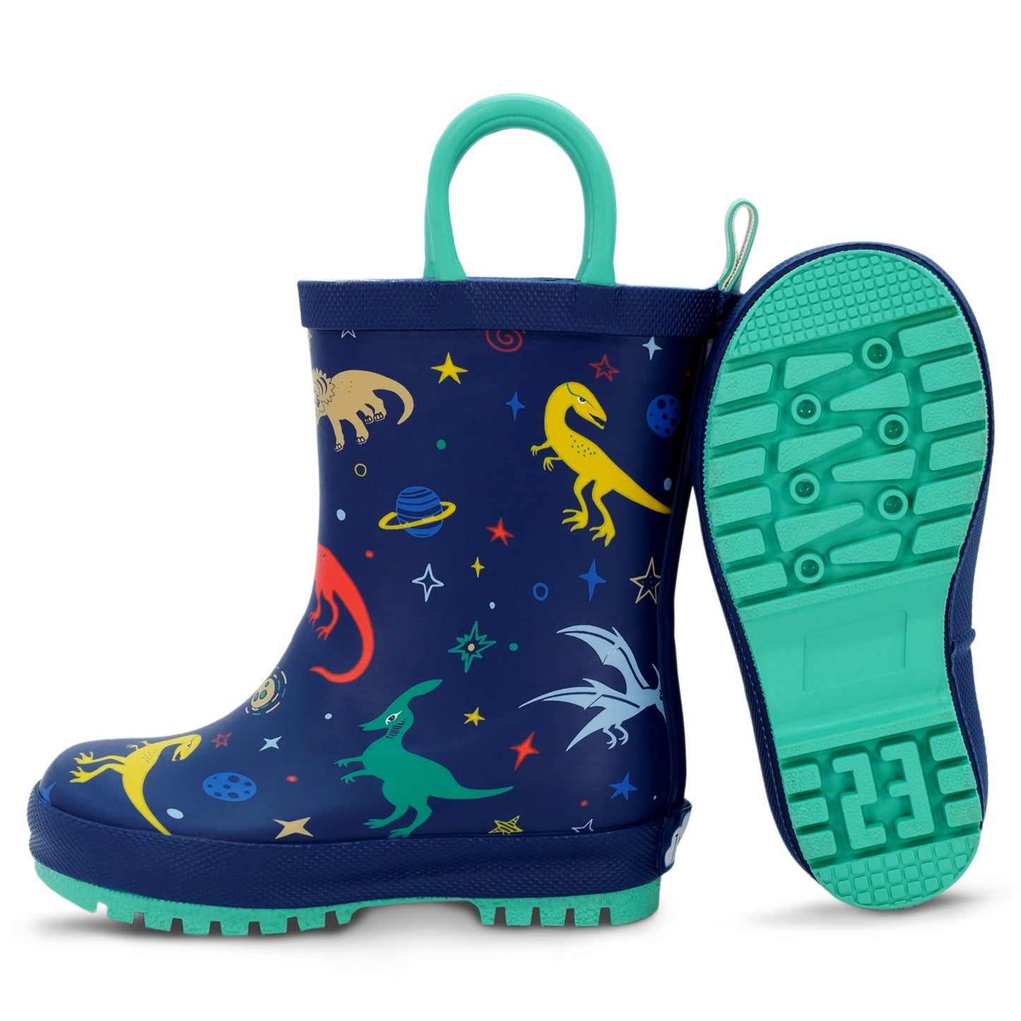 Jan & Jul- Kids Rubber Rain Boots - Space Dinos