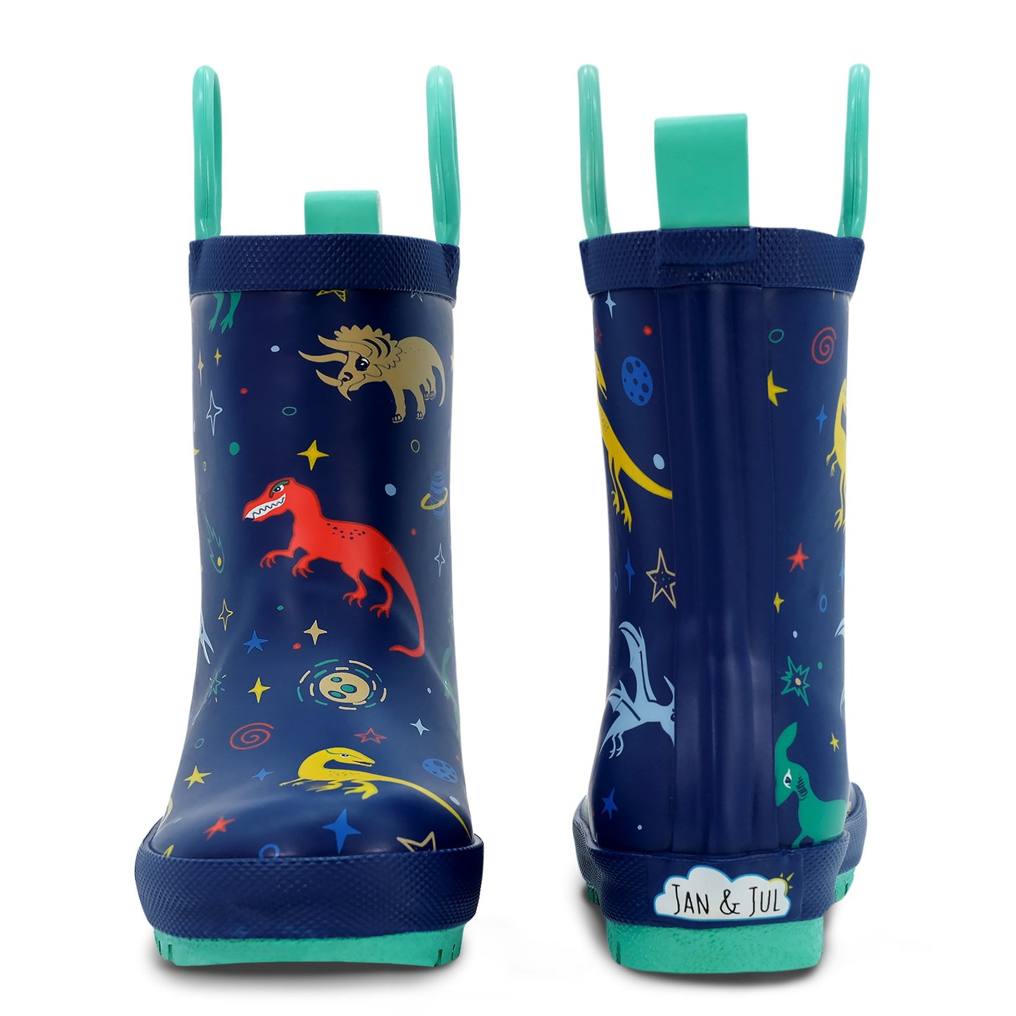 Jan & Jul- Kids Rubber Rain Boots - Space Dinos